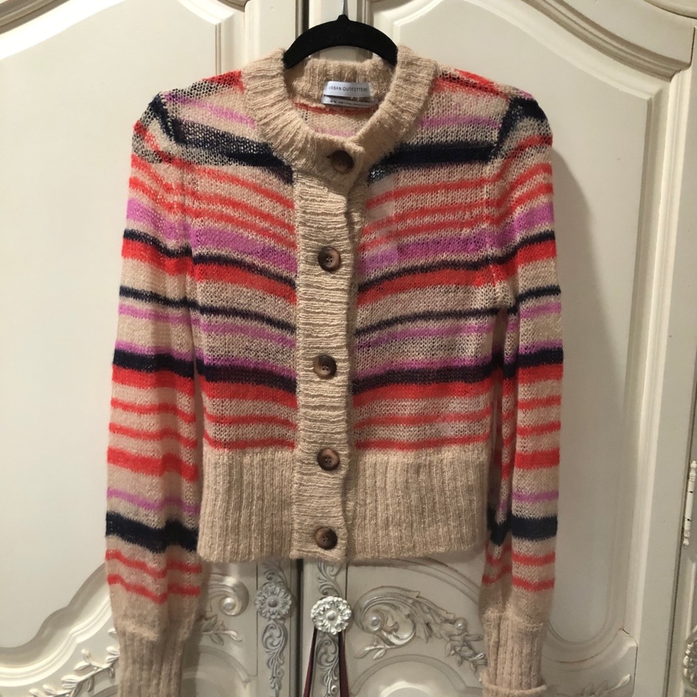Urban Outfitters beige + striped cardigan